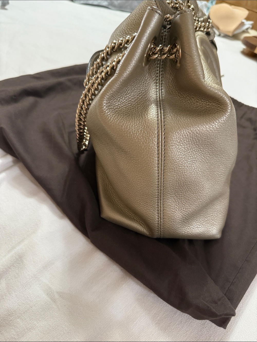 Gucci Metallic Taupe Leather Shoulder Bag with Tassel - Picture 8 of 11